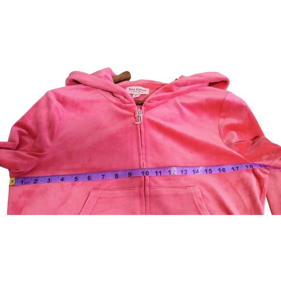 Juicy Couture Pink Velour Full Zip Up Hoodie Rhinestone Bling Y2K Jacket SZ L - Picture 8 of 9